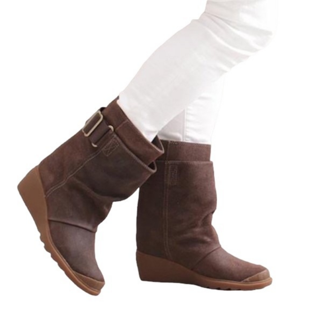 Sorel Toronto Brown Suede Waterproof Buckle Mid-Calf Wedge Boots